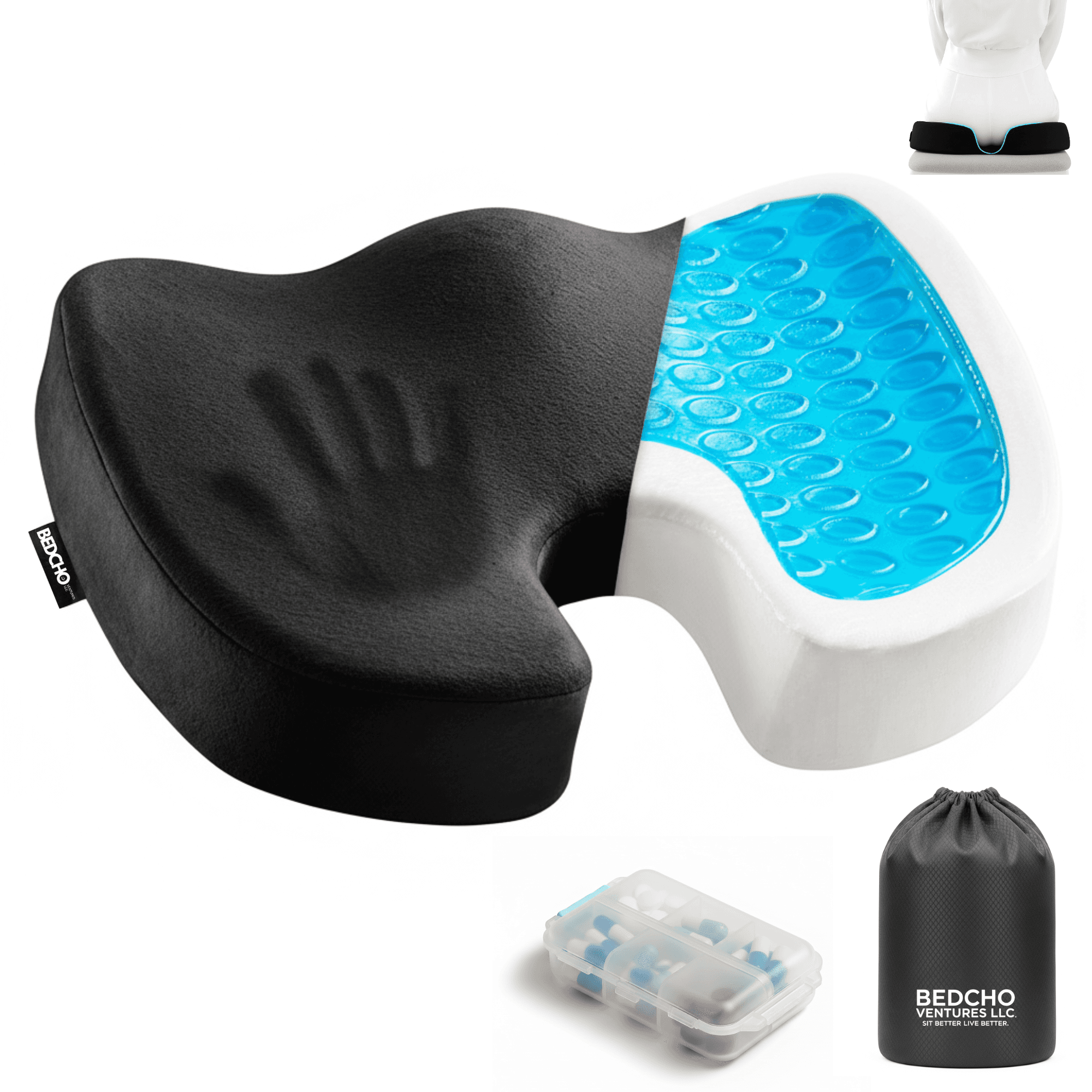 Tailbone Pressure Relief Cushion - Gel & Memory Foam